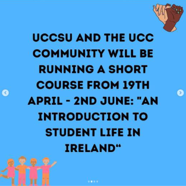 Graphic: Students' Union announces the Introduction to student life in Ireland course. UCC, 2022.