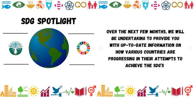 Graphic: SDG spotlight poster announcing updates on the progress of various countries in their attempts to achieve the SDGs.