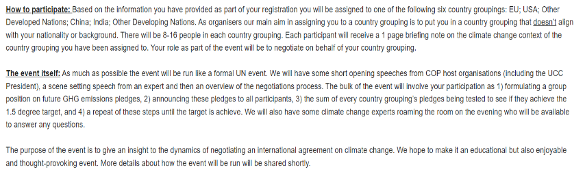 Graphic: Climate Conference information about the event and instructions on how to participate.