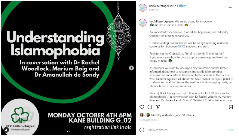 Graphic: Posters and social media post about Understanding Islamophobia from October 2021.