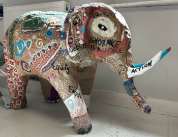 Finished paper elephant with messages