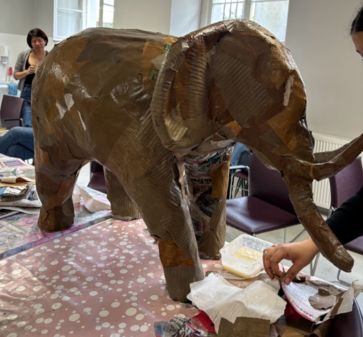 paper elephant before painting