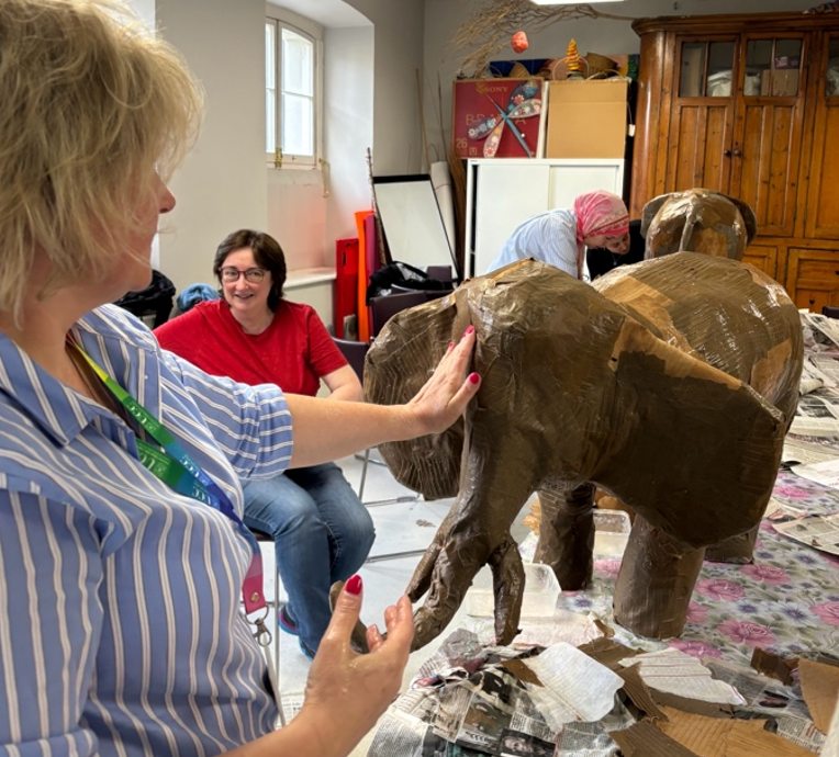 making an elephant with paper before painting