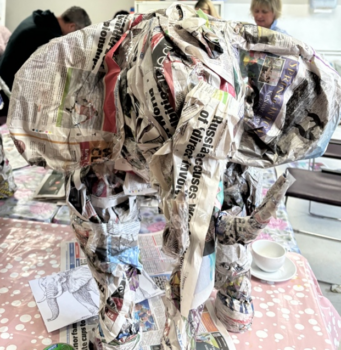 Elephant's head made of newspaper