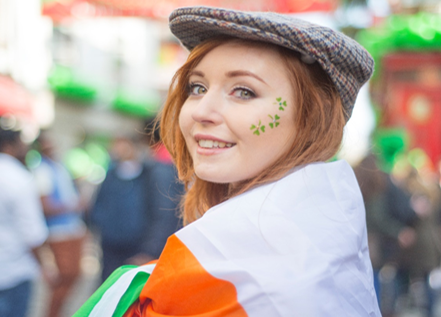 Irish woman wrapped in flag