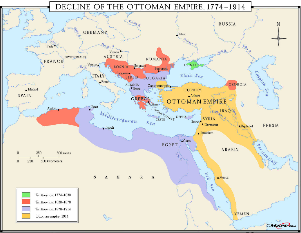 Ottoman Empire map, 1774 to 1914