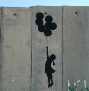 Flying Balloon Girl at West Bank Wall by Banksy