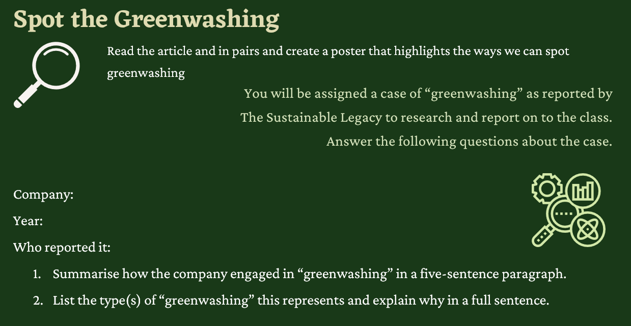 spot the greenwashing, activity instructions